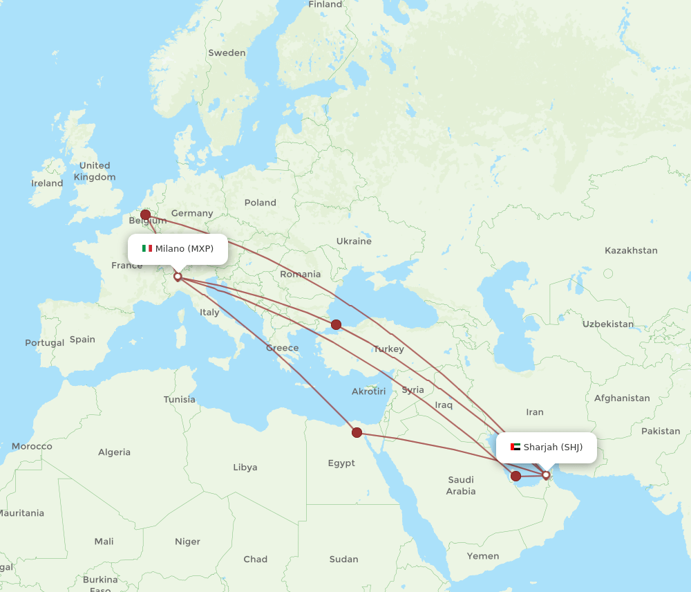 MXP-SHJ flight routes