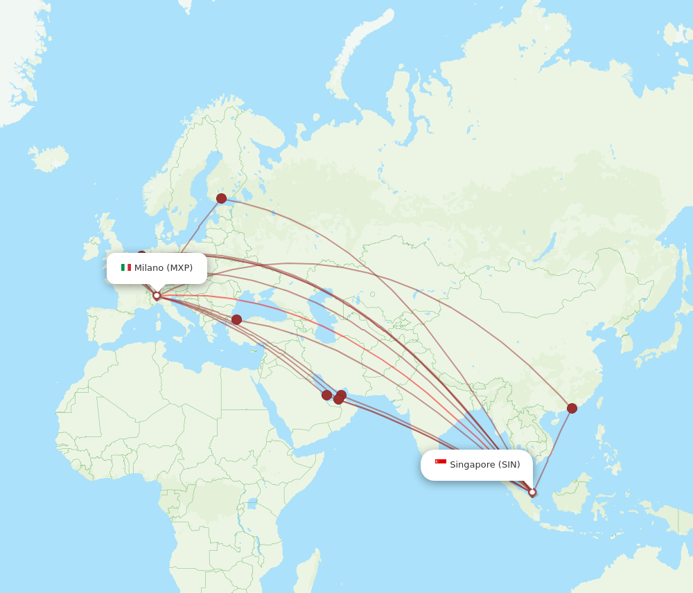 MXP to SIN flights and routes map