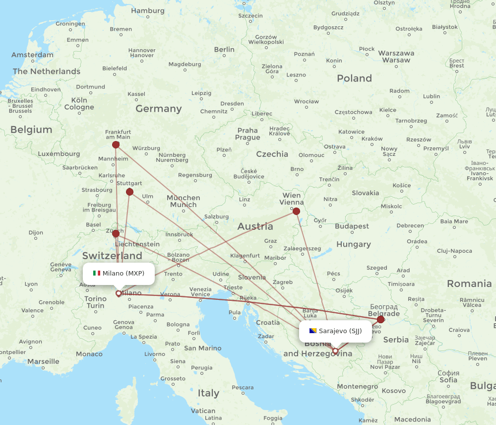 MXP to SJJ flights and routes map