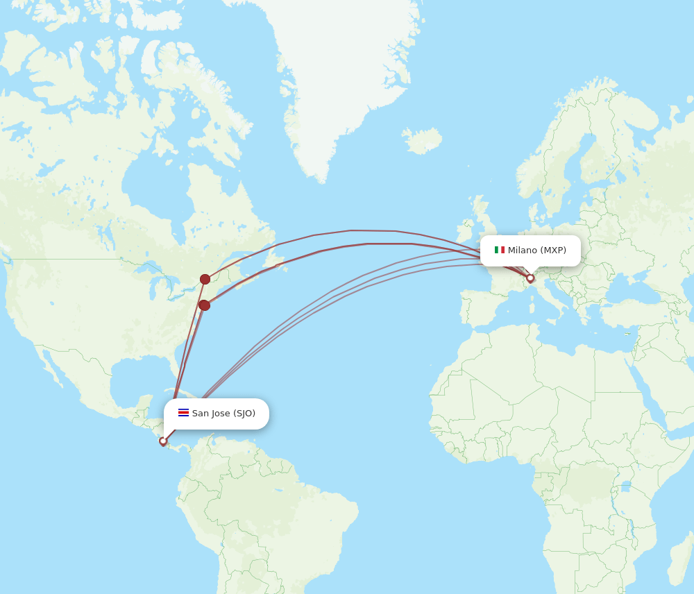 MXP-SJO flight routes