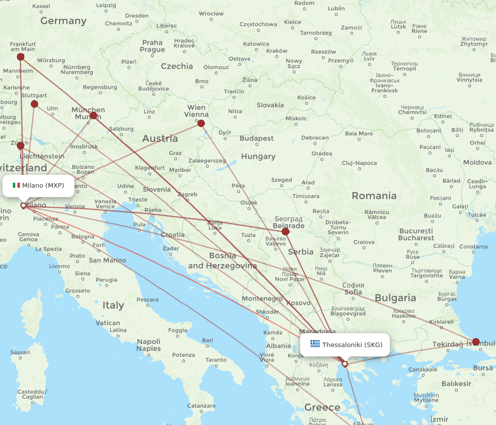 MXP to SKG flights and routes map