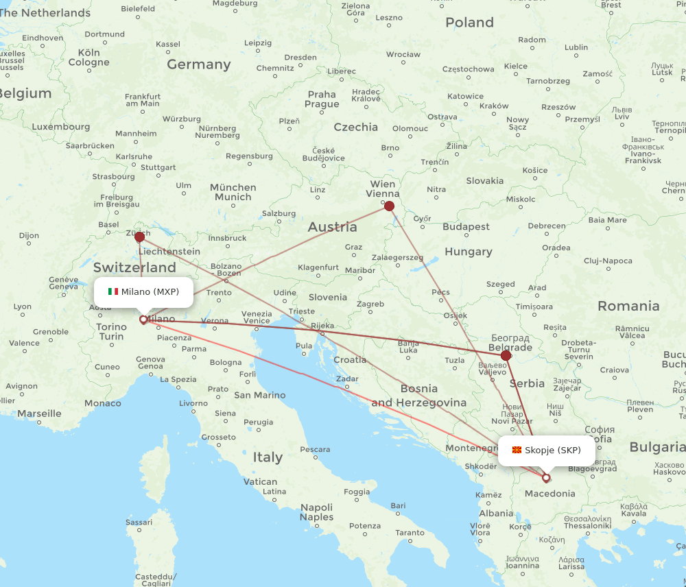 MXP-SKP flight routes
