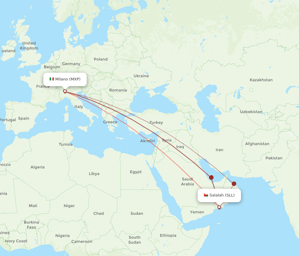 MXP to SLL flights and routes map