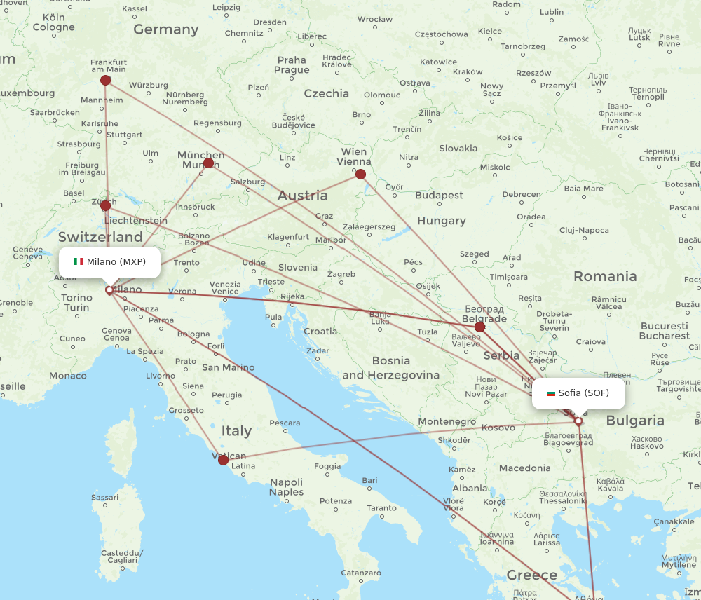MXP to SOF flights and routes map