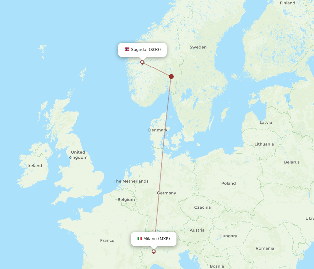 MXP to SOG flights and routes map