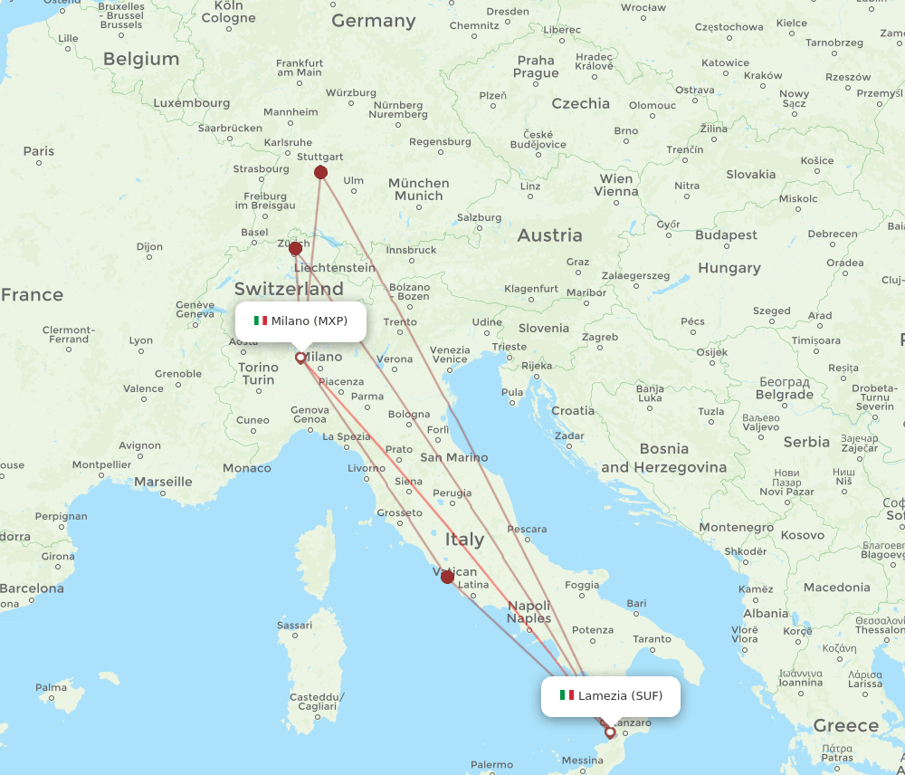 MXP to SUF flights and routes map