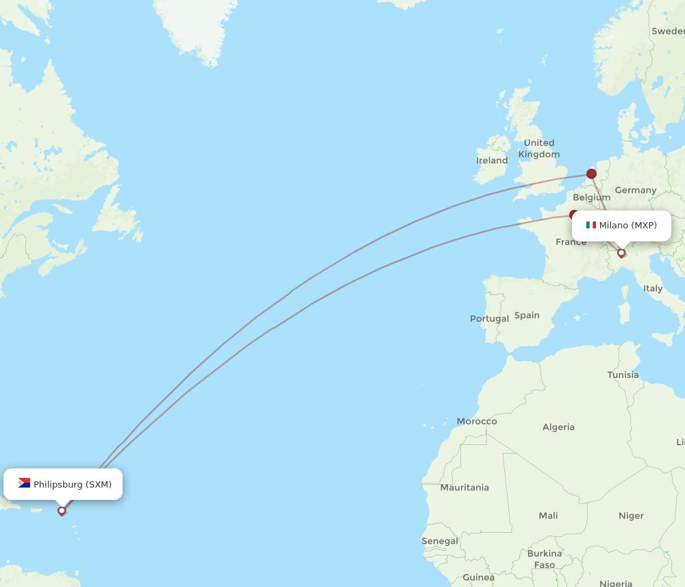 MXP-SXM flight routes