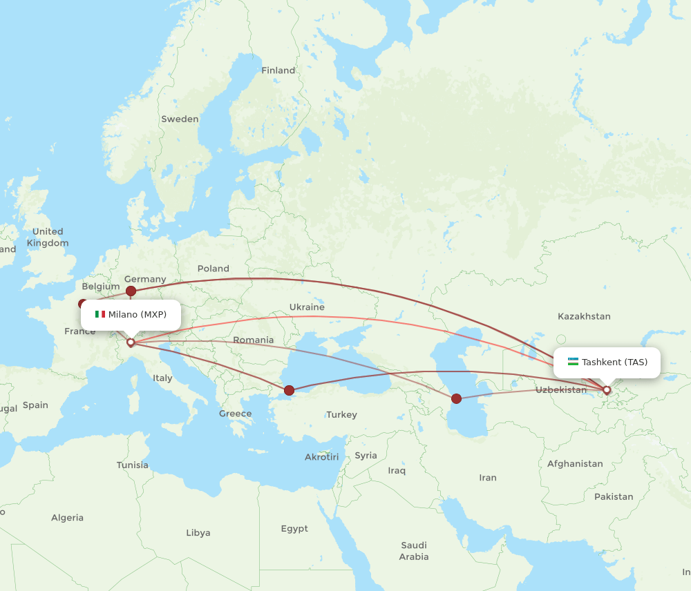 MXP-TAS flight routes