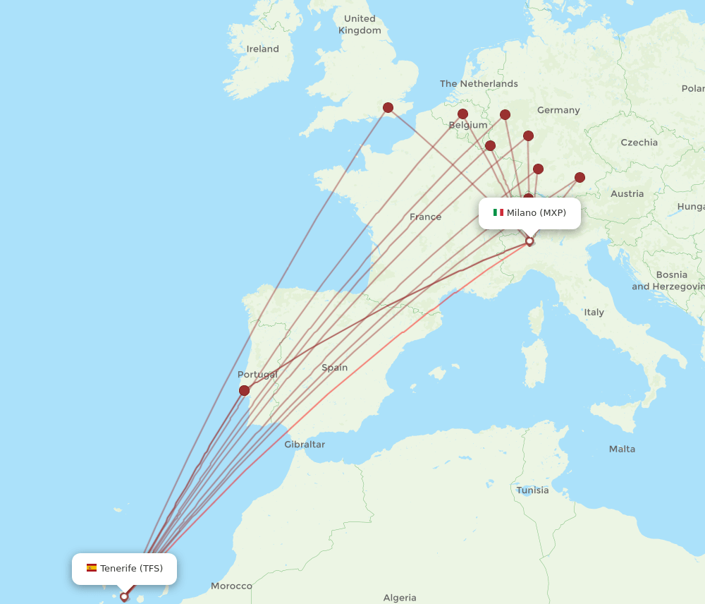 MXP-TFS flight routes