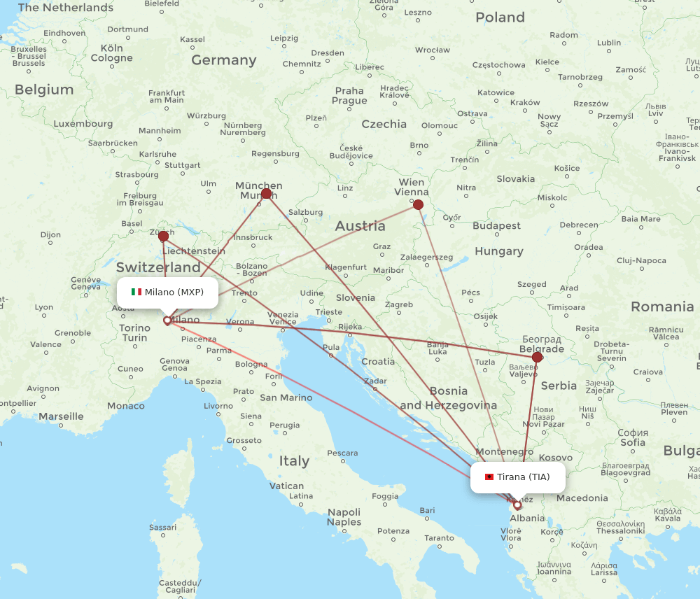 MXP to TIA flights and routes map