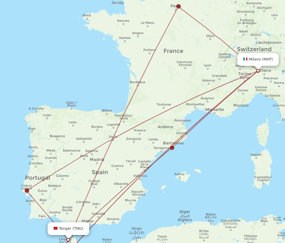 MXP to TNG flights and routes map