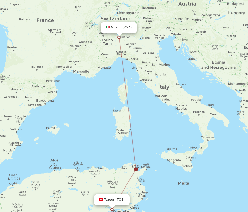 MXP-TOE flight routes