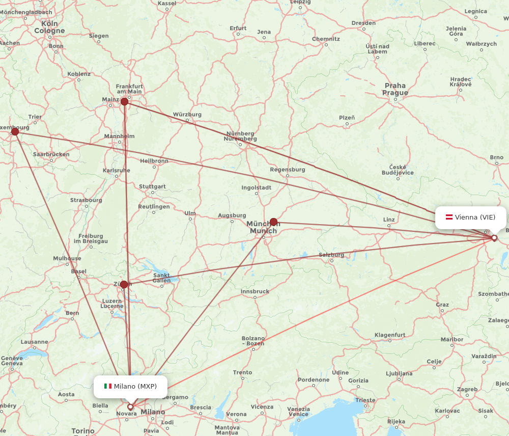 MXP to VIE flights and routes map