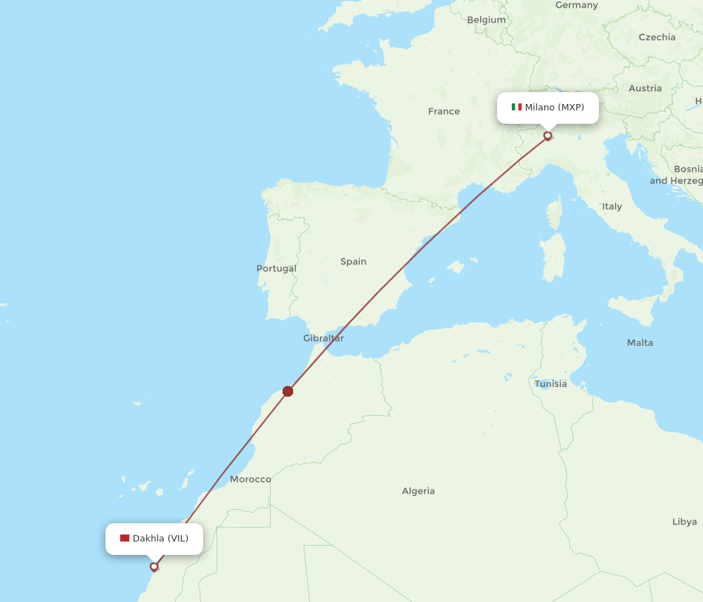 MXP to VIL flights and routes map