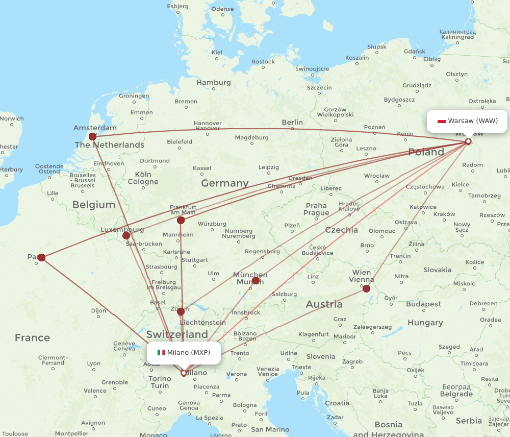 MXP-WAW flight routes