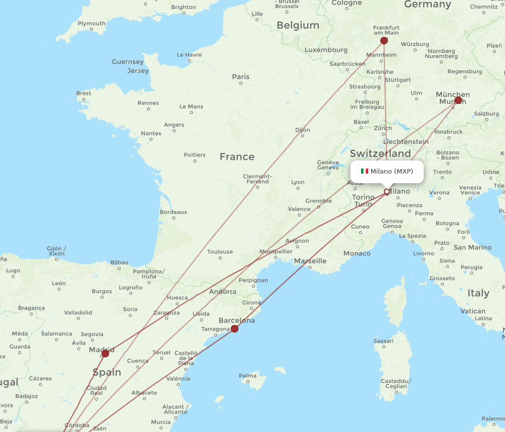 MXP to XRY flights and routes map