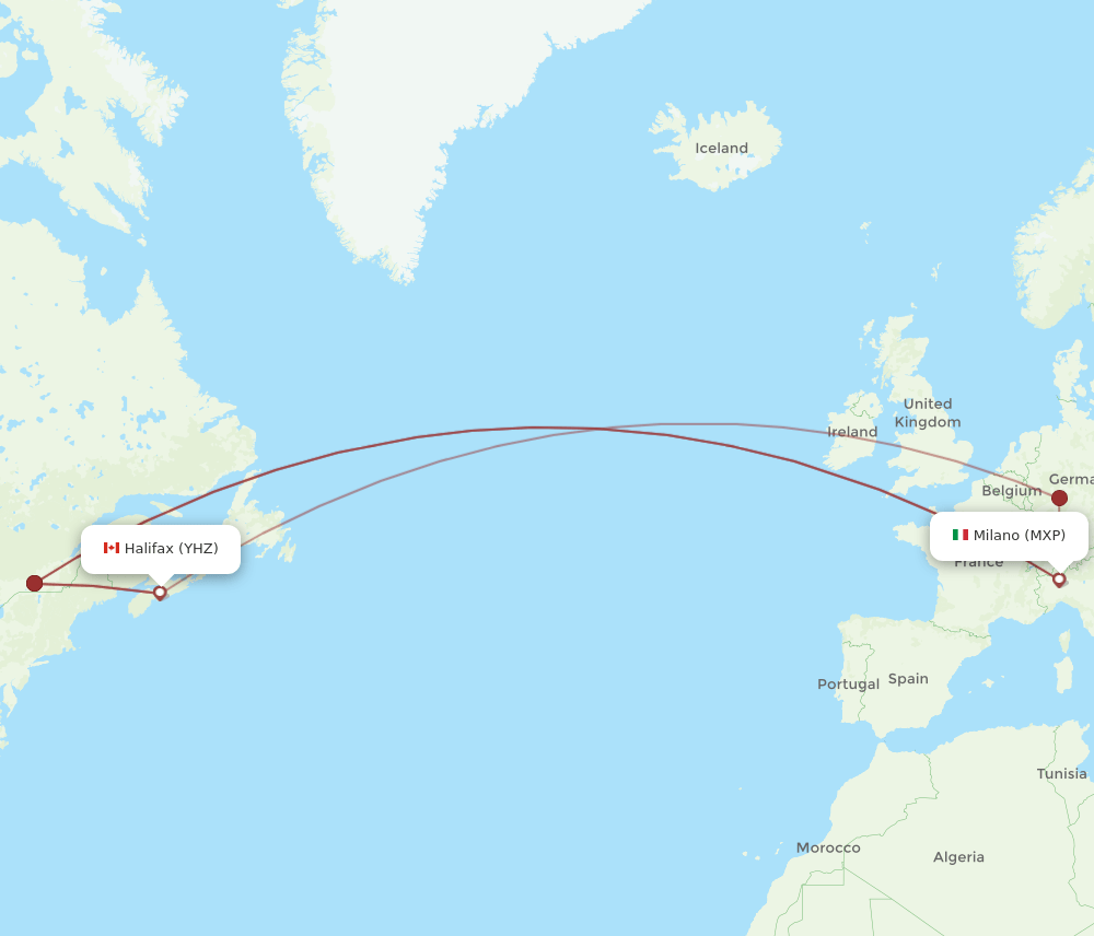 MXP to YHZ flights and routes map
