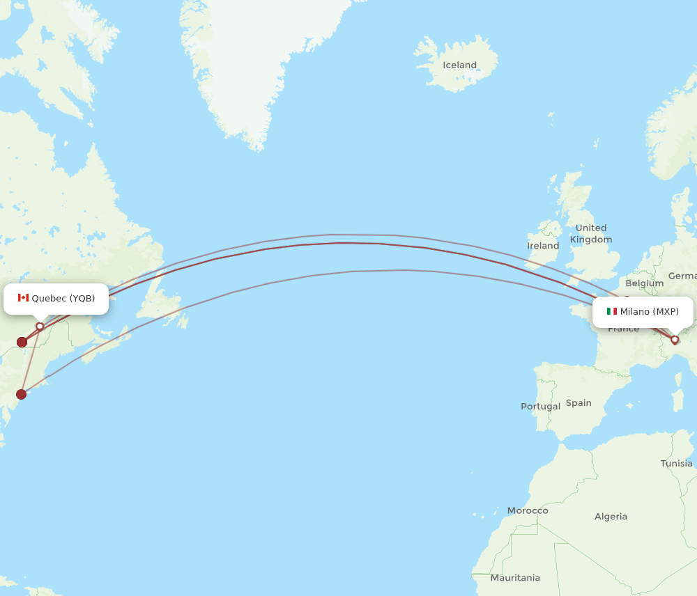 MXP to YQB flights and routes map