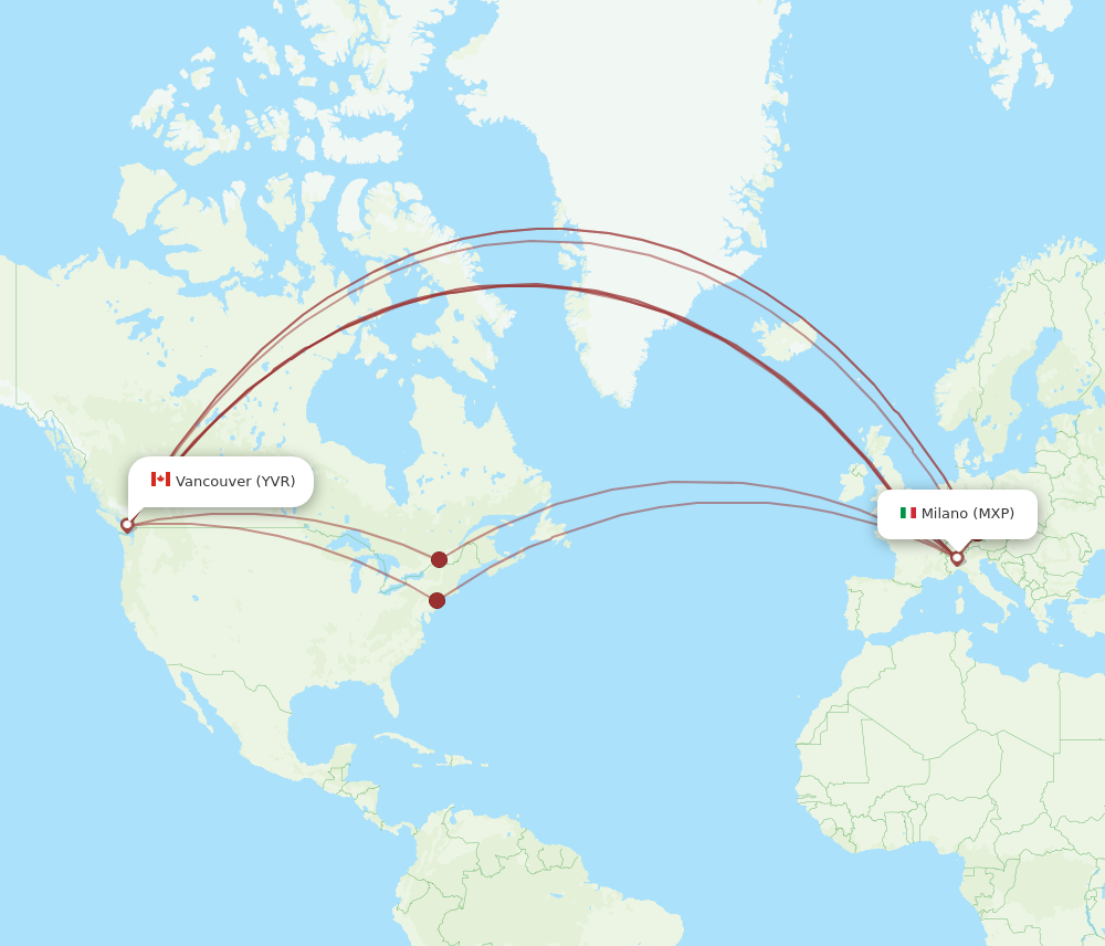 YVR to MXP flights and routes map