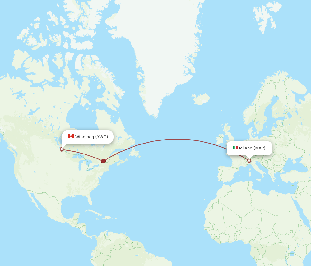 YWG to MXP flights and routes map