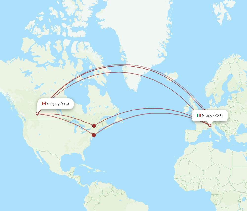 YYC to MXP flights and routes map