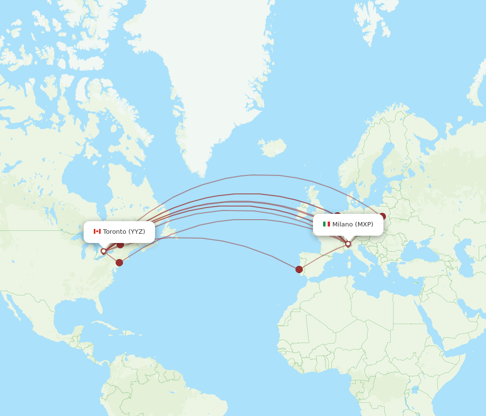 YYZ to MXP flights and routes map