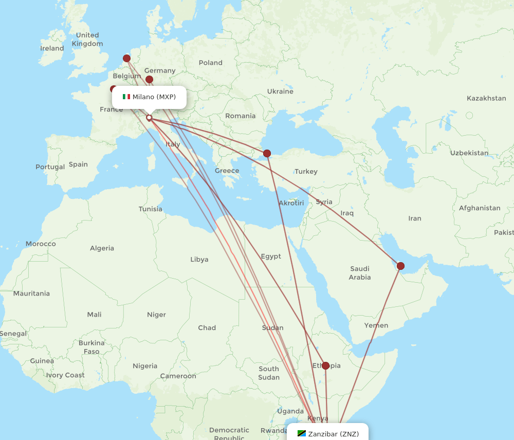 MXP-ZNZ flight routes