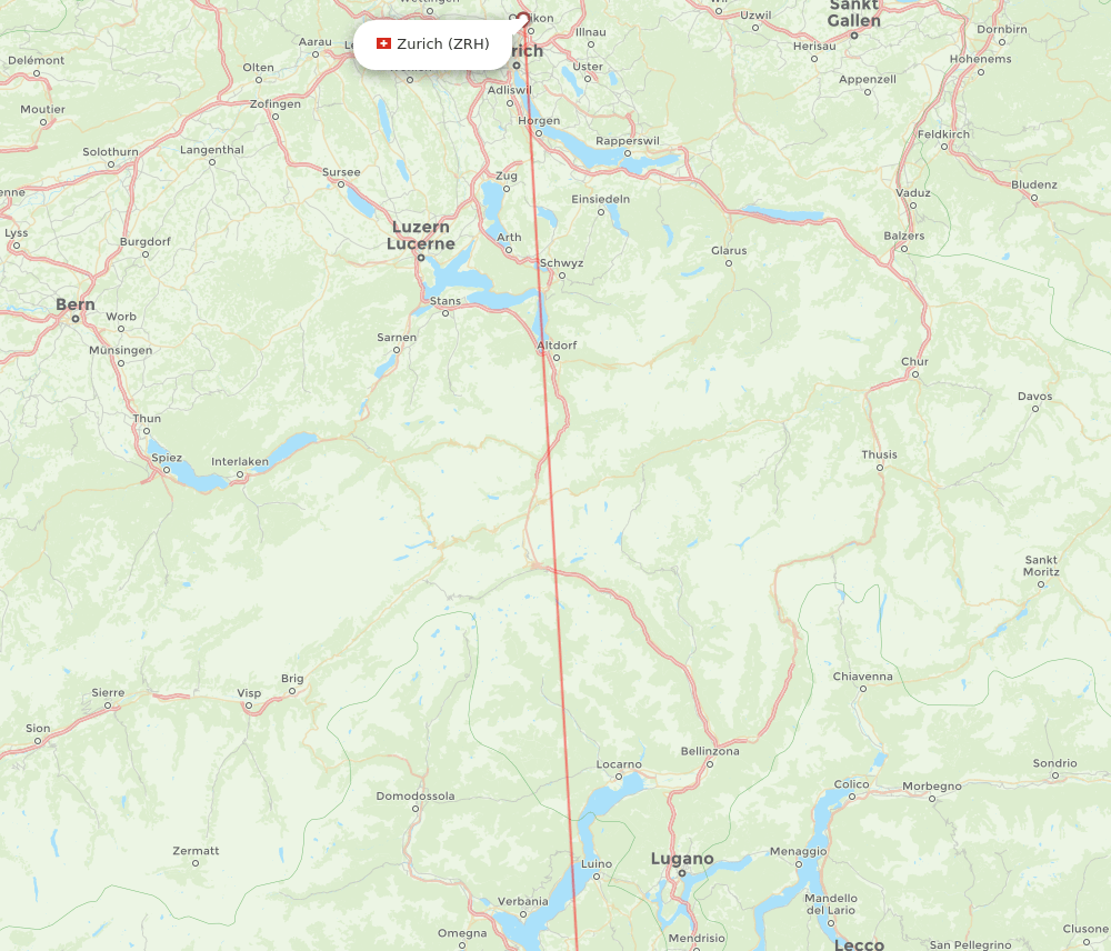 MXP to ZRH flights and routes map