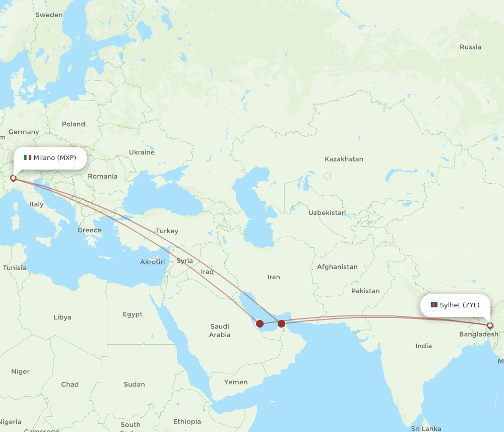 MXP-ZYL flight routes