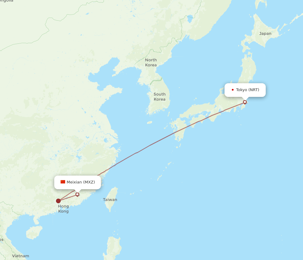 Mei Xian - Tokyo route map and flight paths