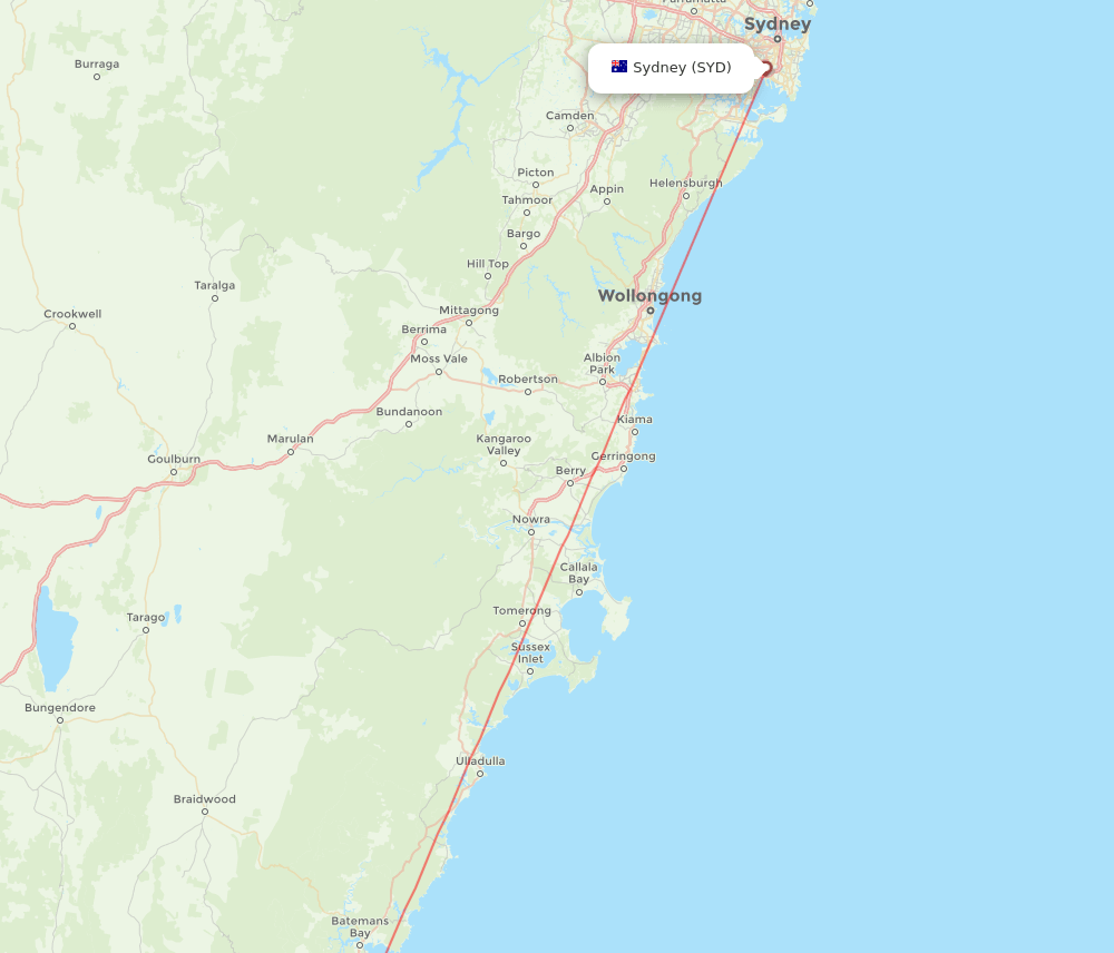 Moruya - Sydney route map and flight paths