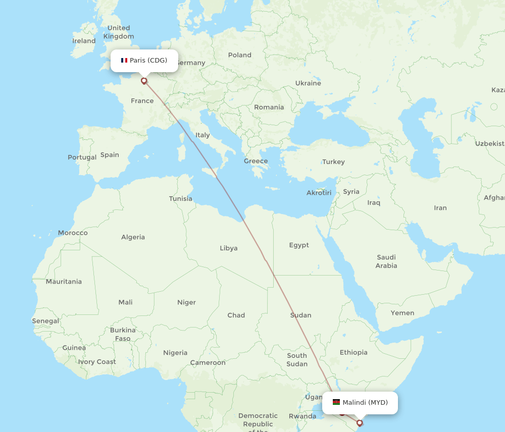 MYD-CDG flight routes
