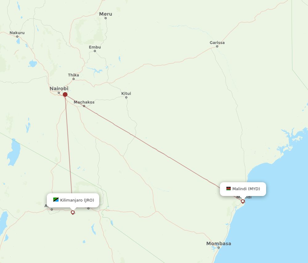 Kilimanjaro - Malindi route map and flight paths