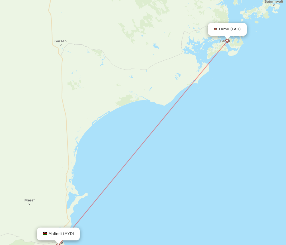 MYD to LAU flights and routes map