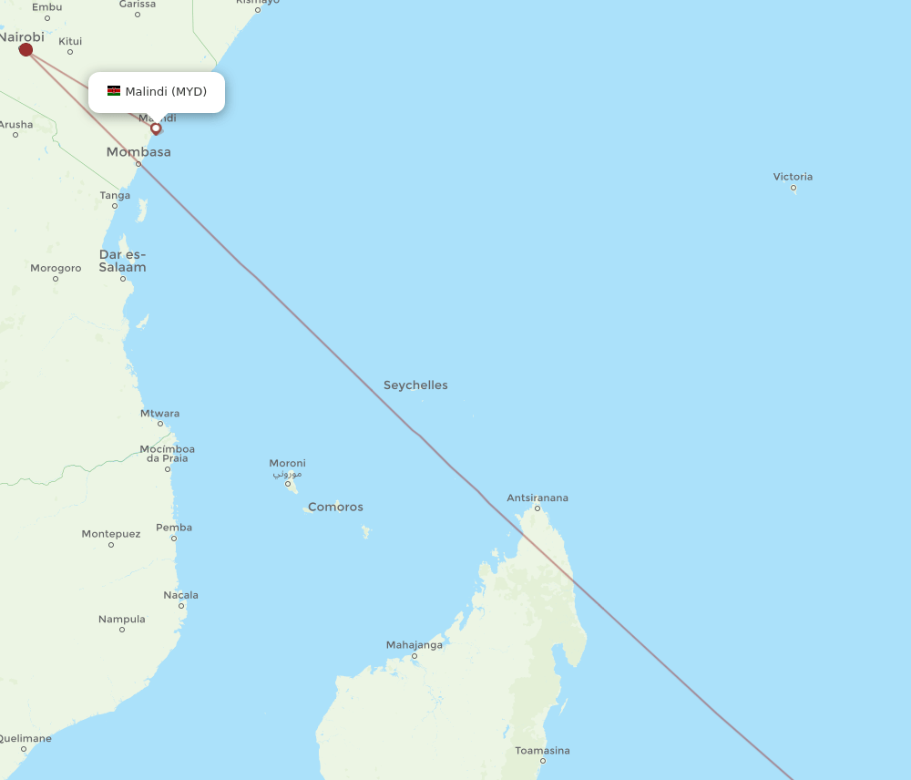 MYD-MRU flight routes