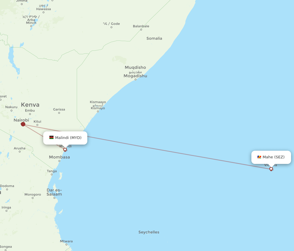 MYD to SEZ flights and routes map