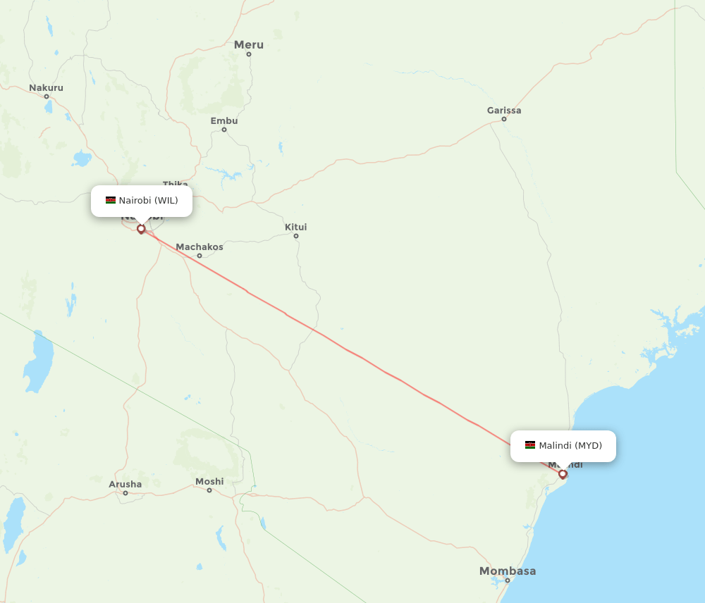 MYD to WIL flights and routes map