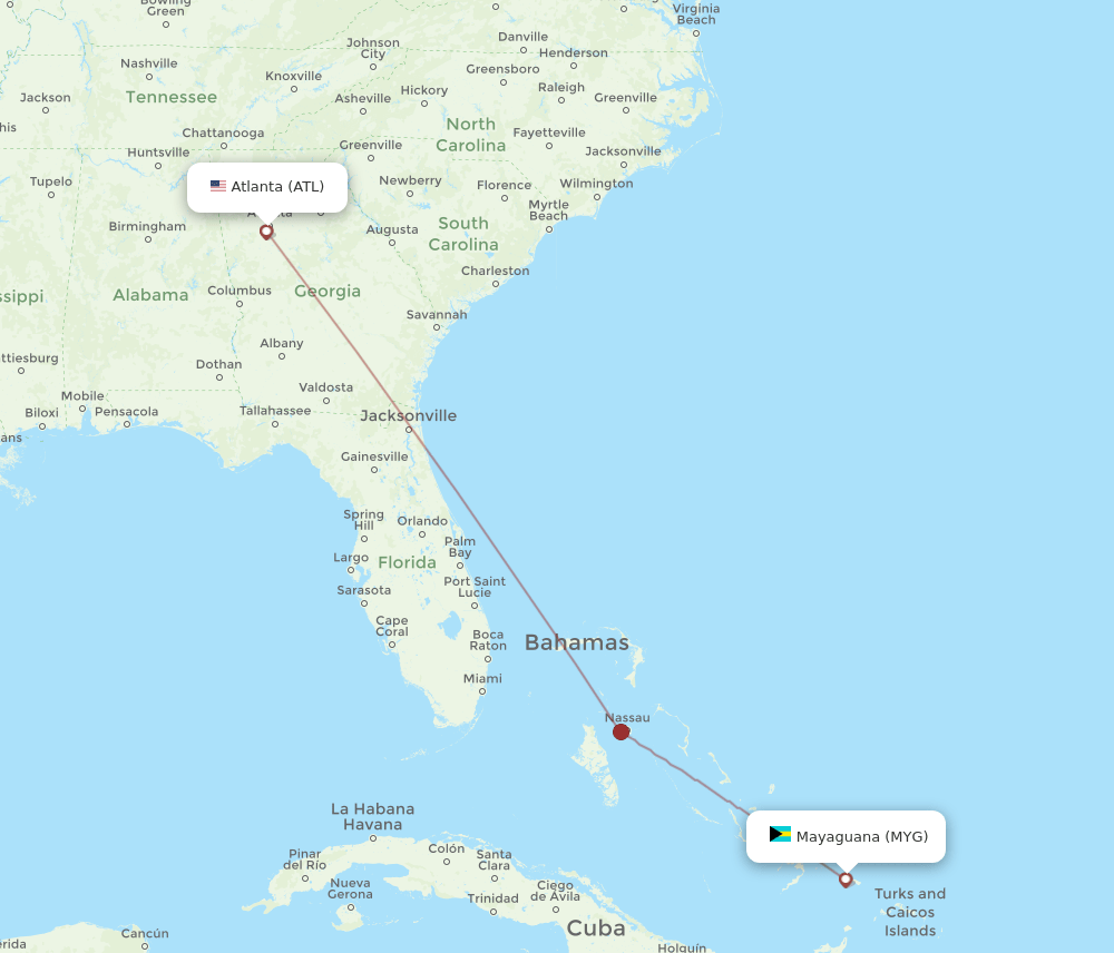 MYG-ATL flight routes