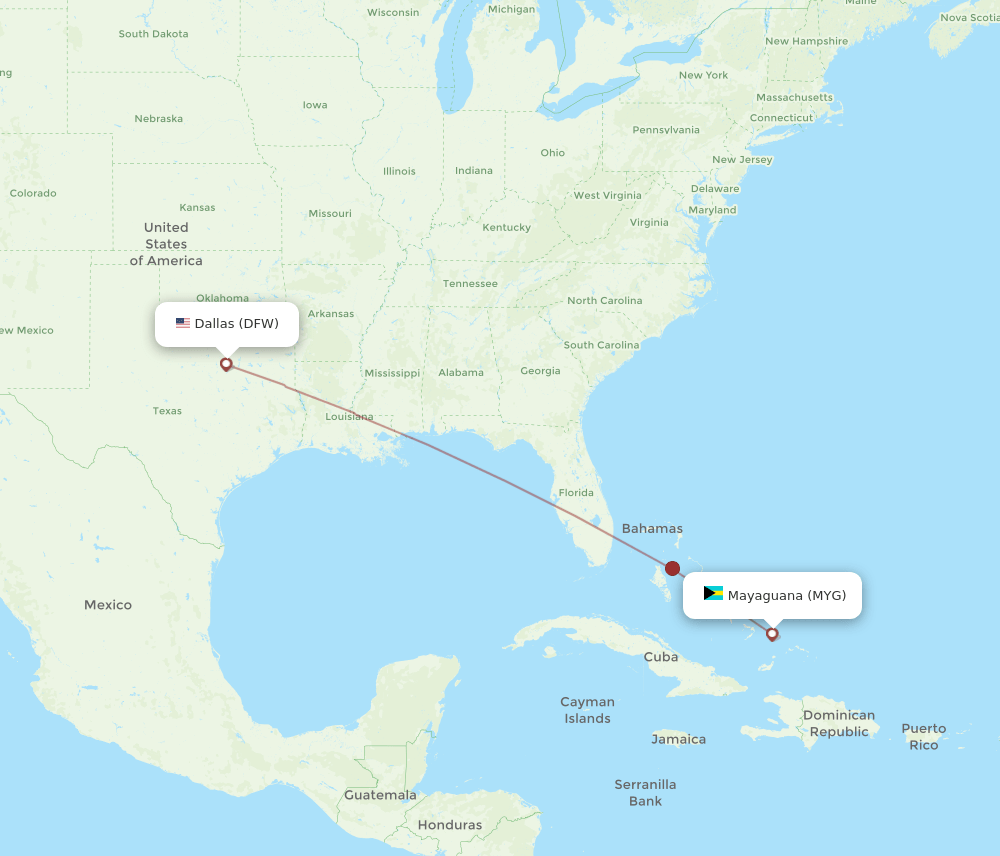 MYG-DFW flight routes