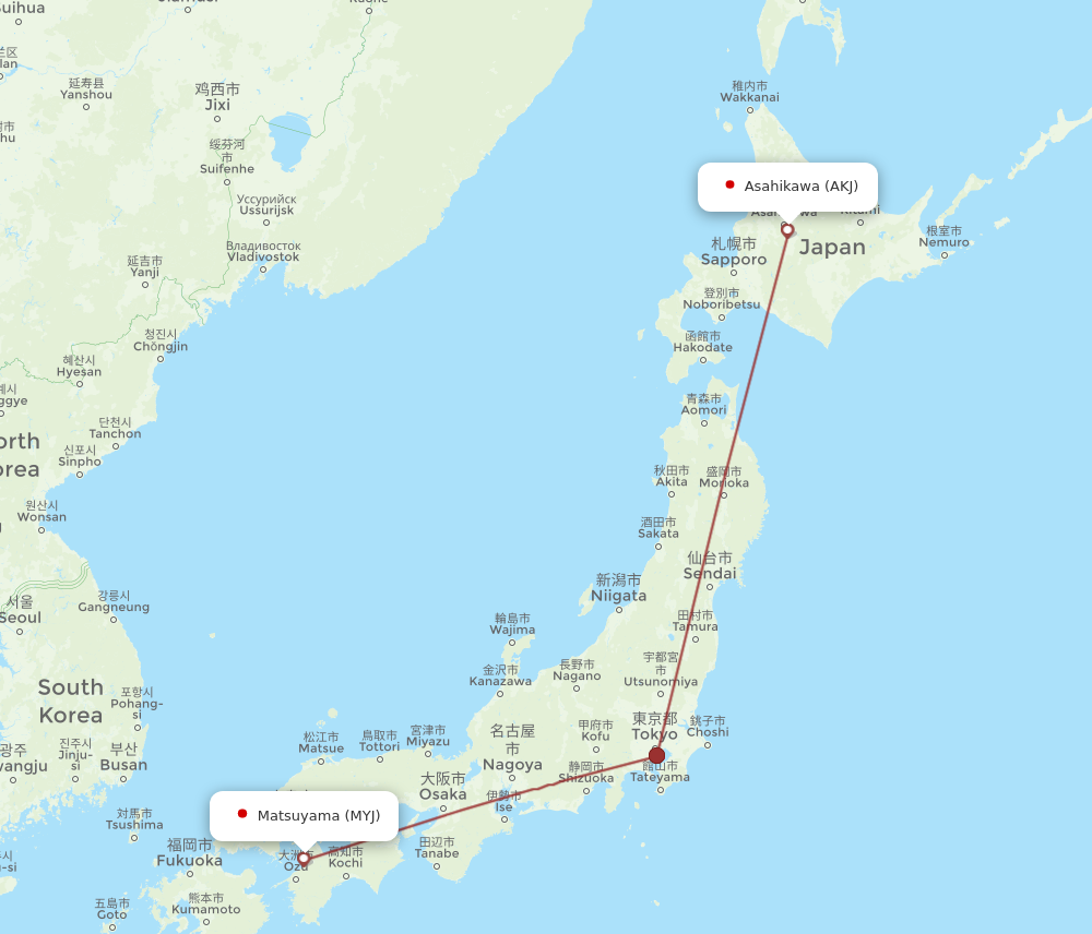 MYJ to AKJ flights and routes map