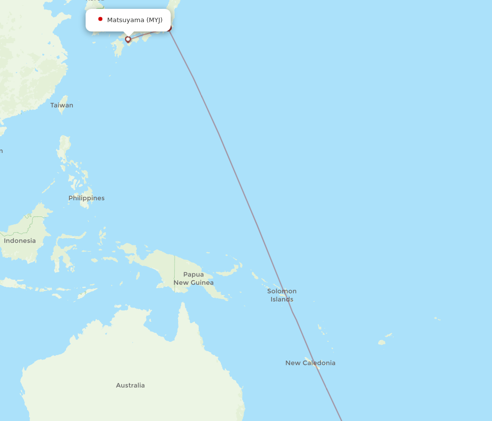 Auckland - Matsuyama route map and flight paths