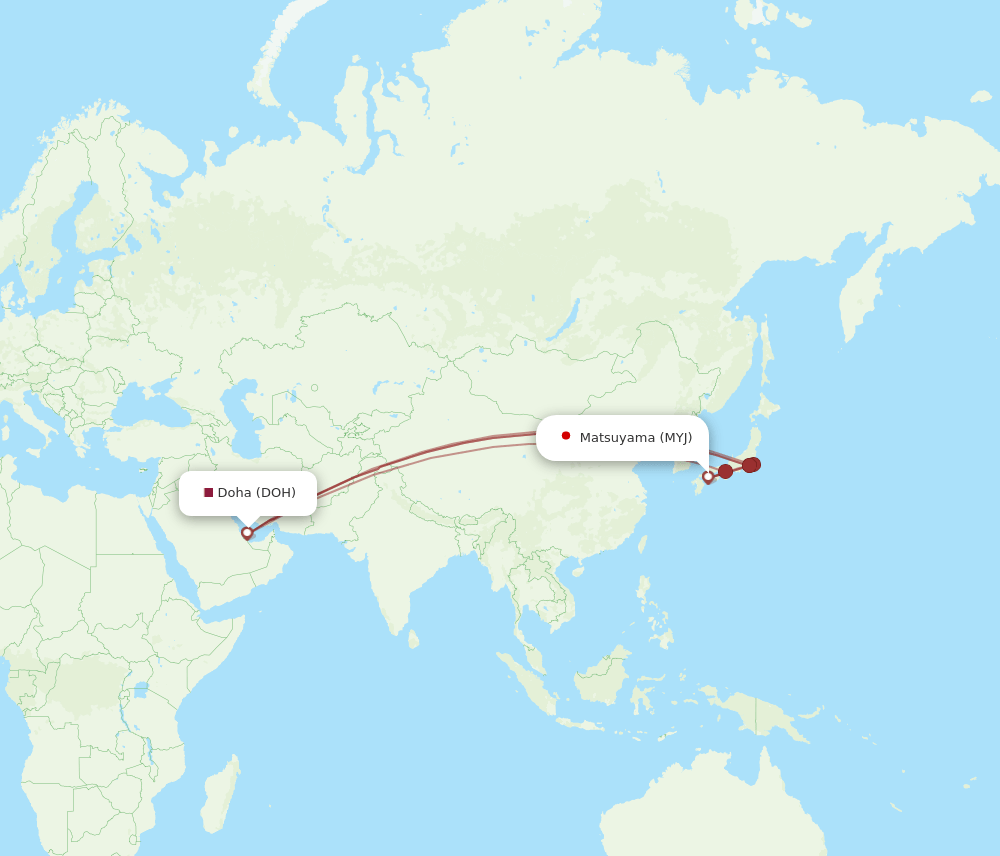 Doha - Matsuyama route map and flight paths