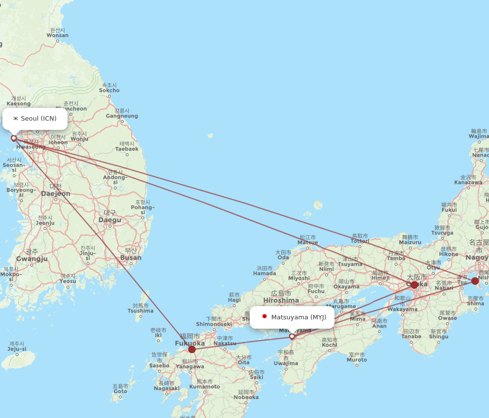 MYJ-ICN flight routes