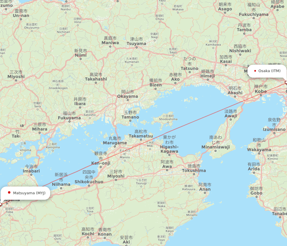 Matsuyama - Osaka route map and flight paths