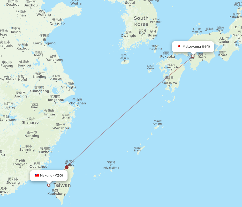 MYJ-MZG flight routes