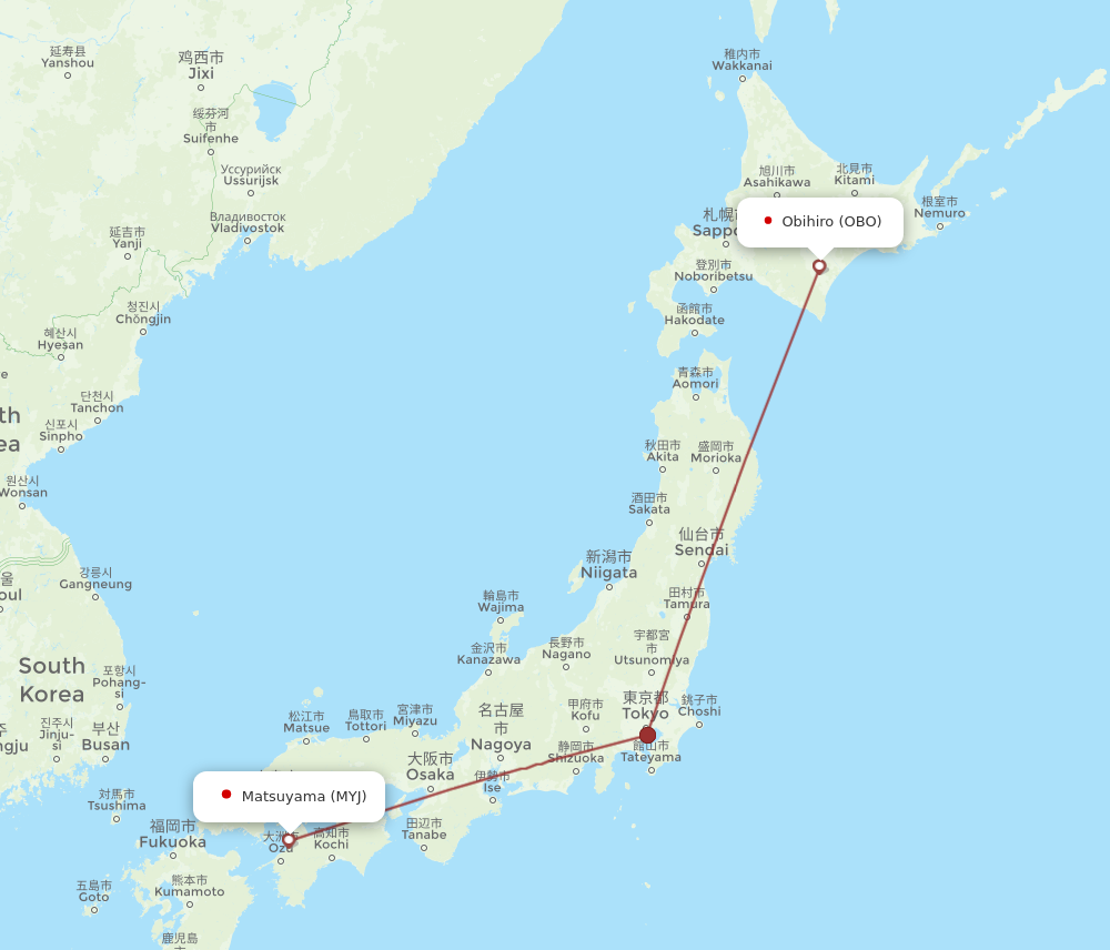 MYJ to OBO flights and routes map