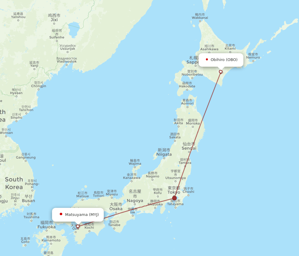 MYJ to OBO flights and routes map