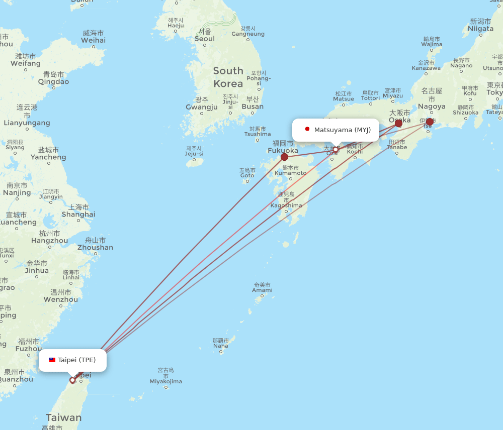 MYJ-TPE flight routes