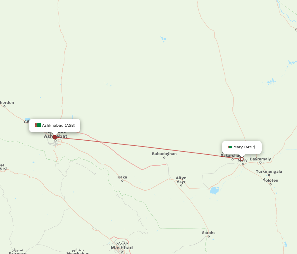 ASB to MYP flights and routes map