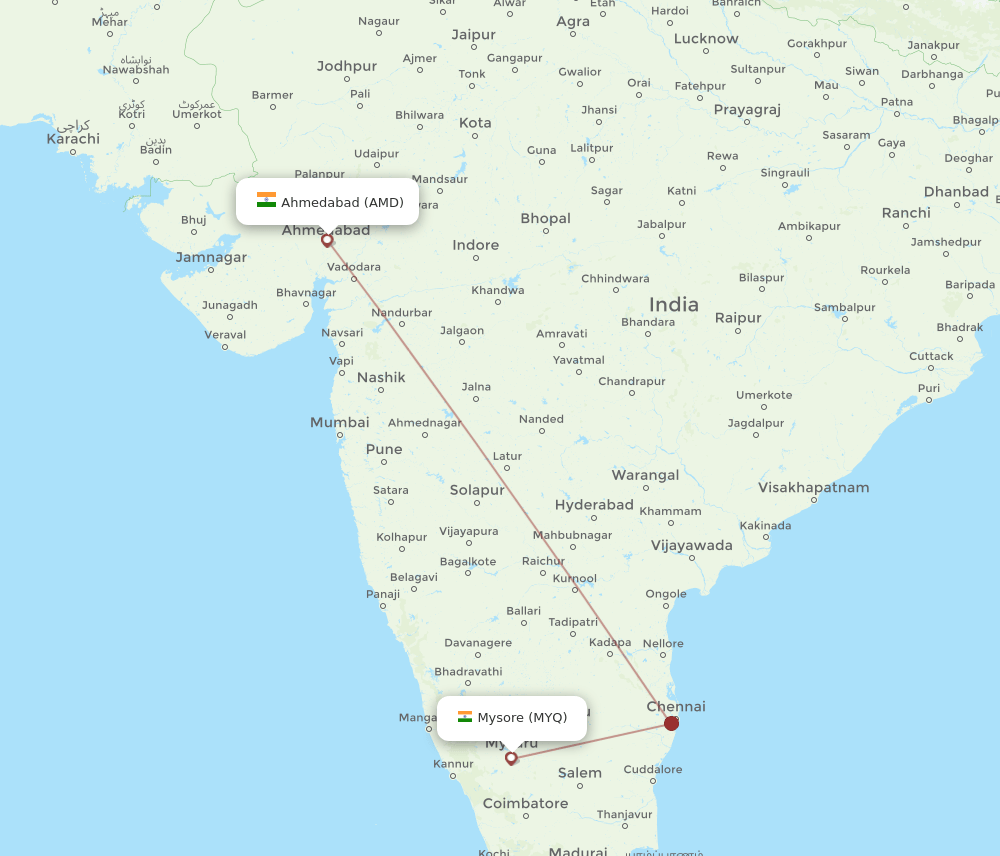 MYQ to AMD flights and routes map